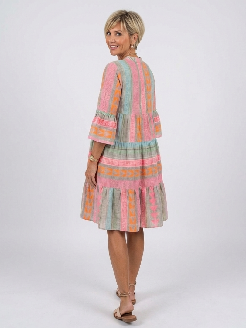 Maelle | Vestito lungo fino al ginocchio con stampa geometrica e scollatura a V
