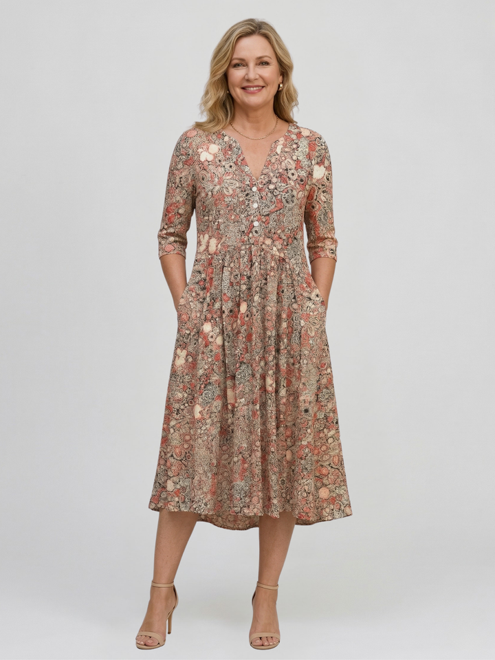 Abito Midi Elegante con Scollatura a V di Alicia Graceful