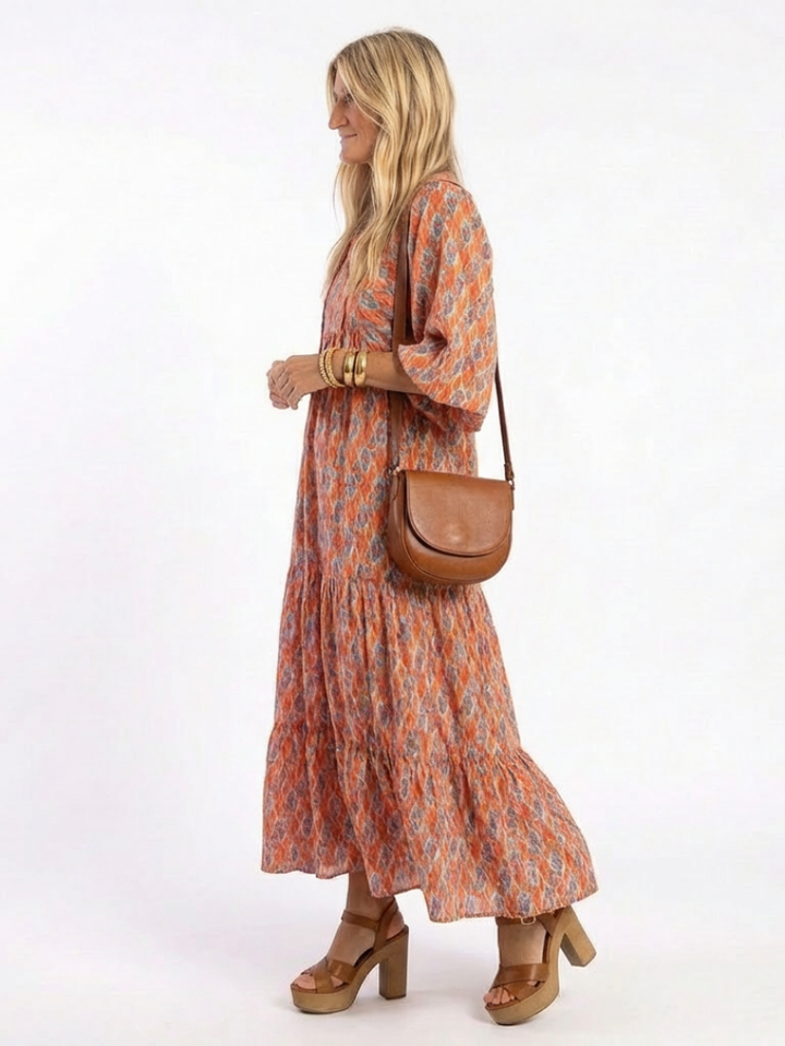Amara | Vestito Midi con Collo a V e Stampa Geometrica