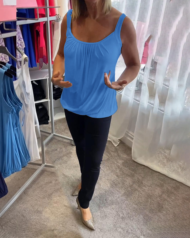 Nanda | Top casual senza maniche con pieghe e colore uniforme