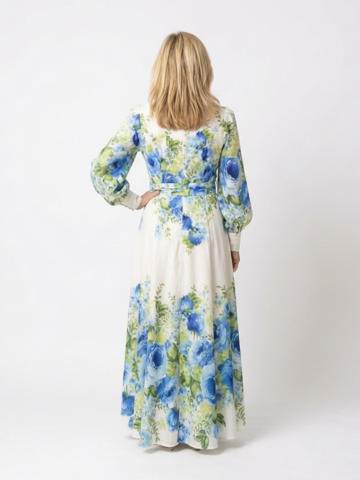 Harper | Vestito Maxi Floreale a Manica Lunga con Bottoni