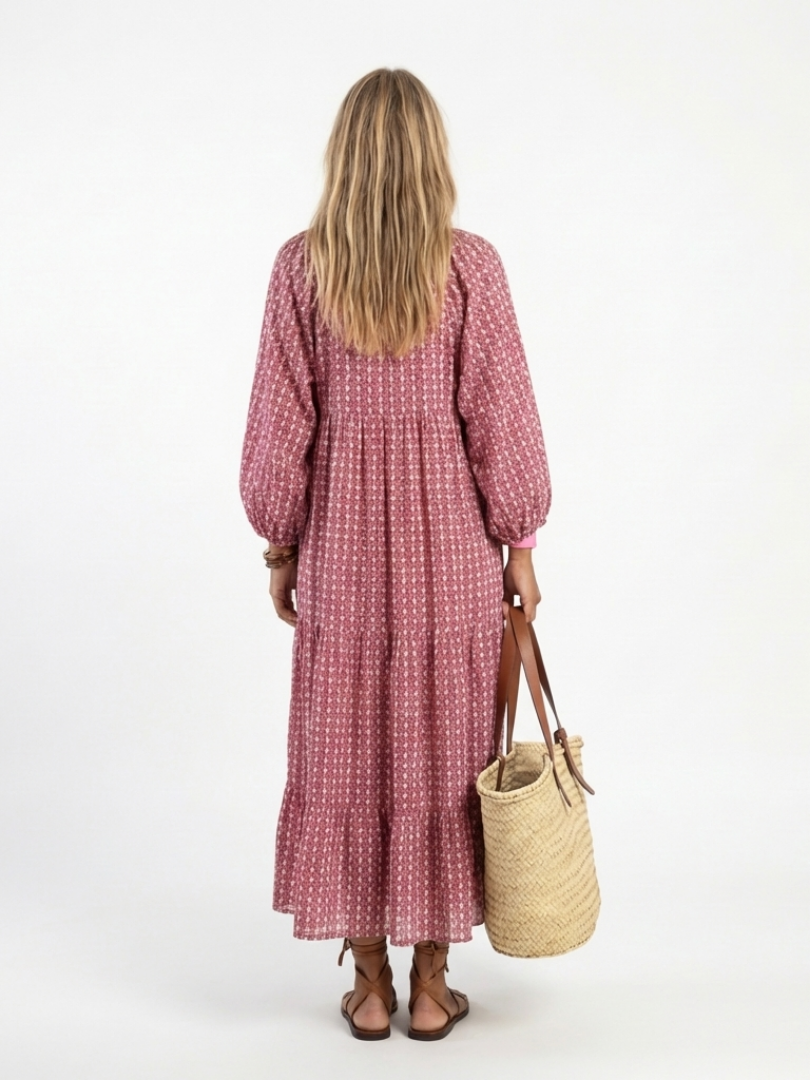 Arlette | Vestito Midi a Manica Lunga con Stampa Geometrica