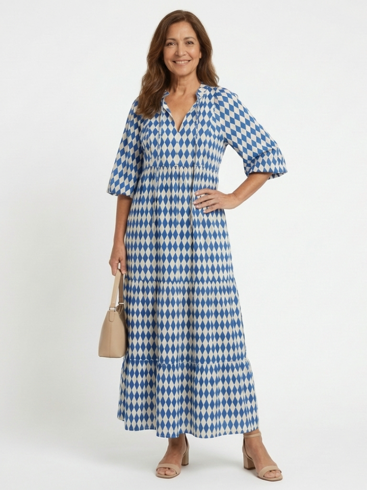 Elodie | Vestito midi a strati con stampa a diamanti