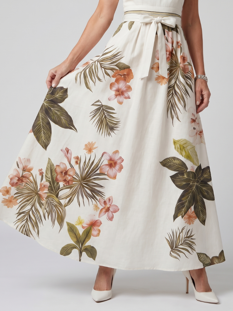 Weide | Abito Maxi con Scollo All'Americana e Pannello Botanico