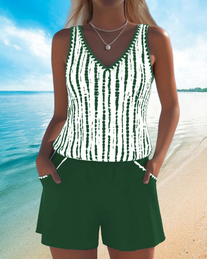 Costume da bagno casual con tasca e scollatura a V
