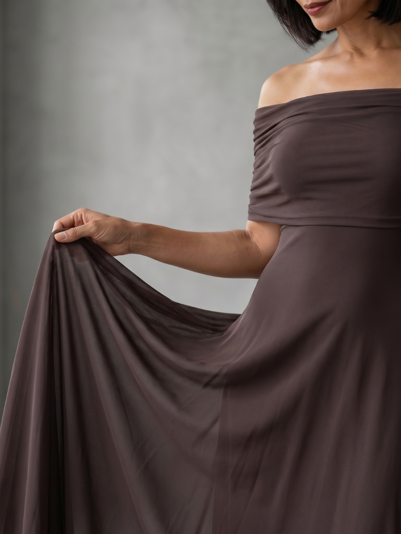 Giugno | Vestito Midi Drappeggiato con Spalle Scoperte