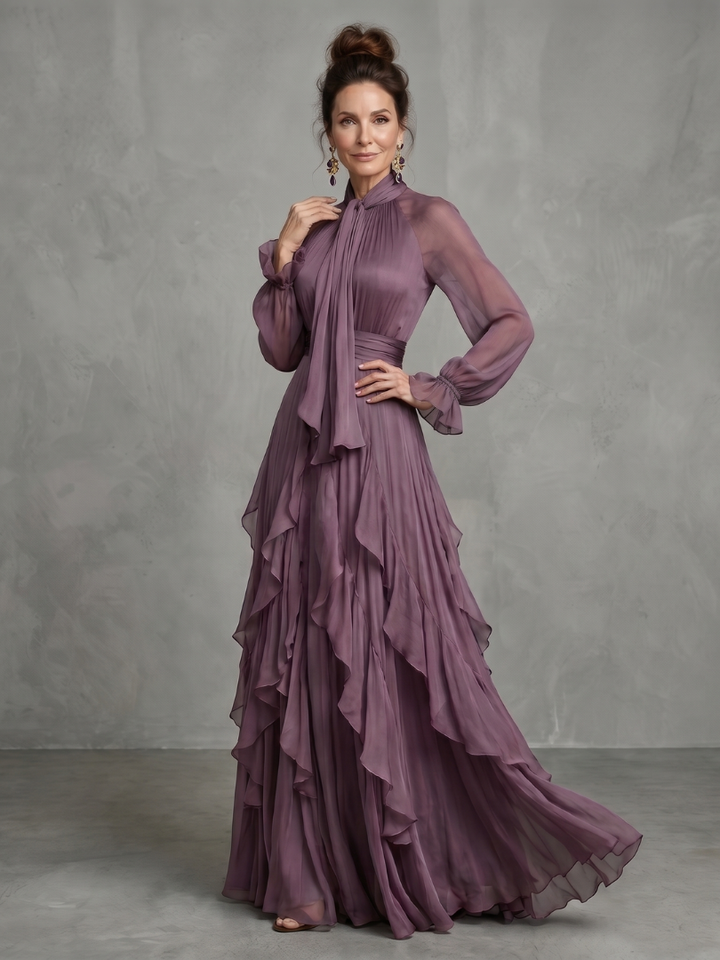 Demetria | Abito Maxi con Collo a Strascico e Righe