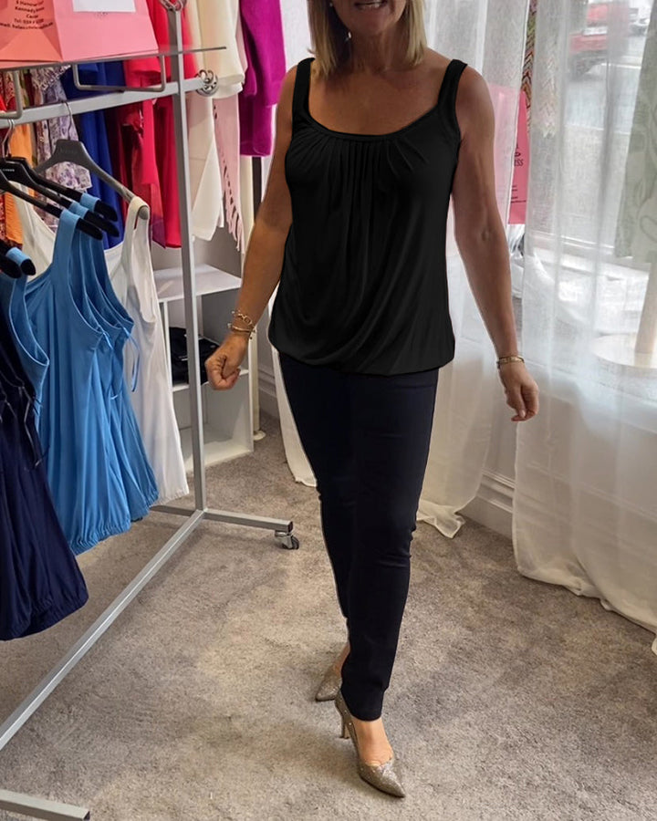 Nanda | Top casual senza maniche con pieghe e colore uniforme