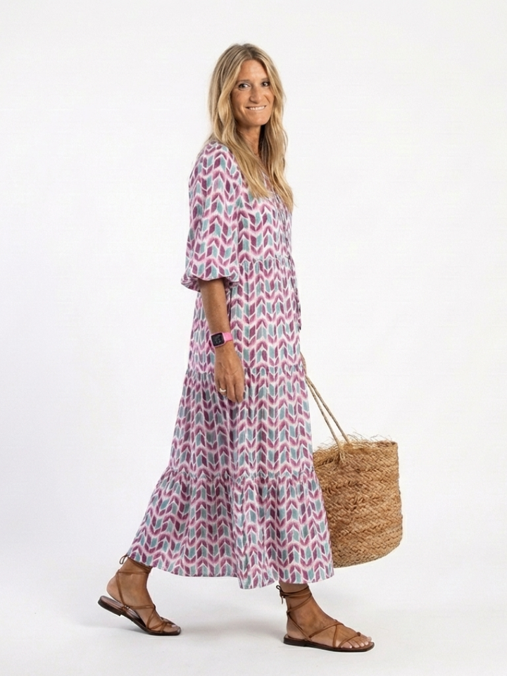 Mireya | Abito Midi a Maniche Lunghe con Stampa Geometrica