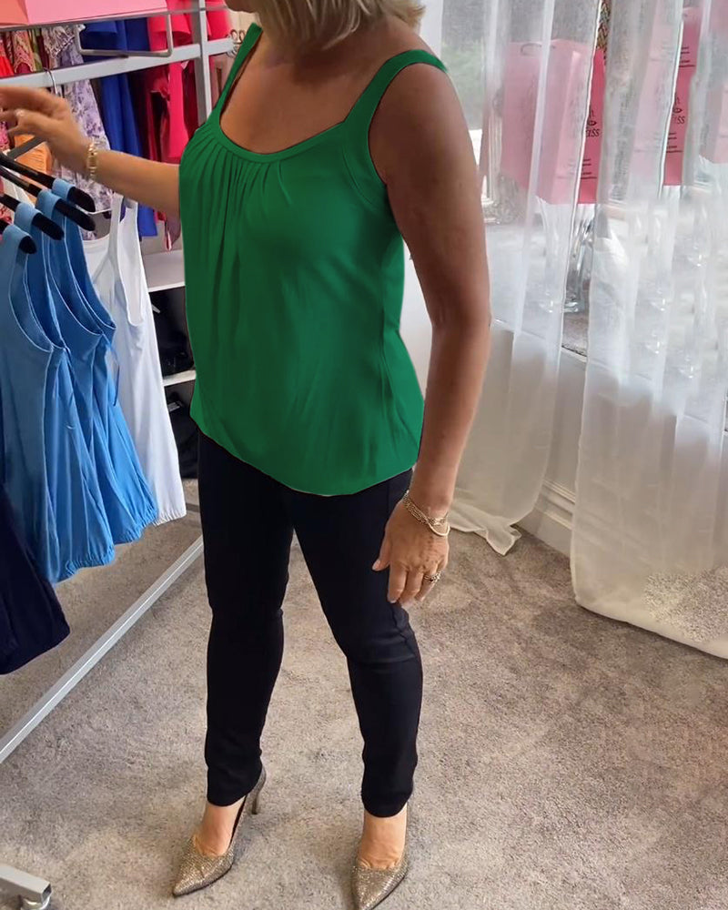Nanda | Top casual senza maniche con pieghe e colore uniforme
