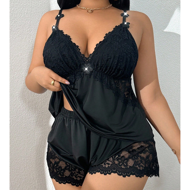 Set pigiama con bordi in pizzo