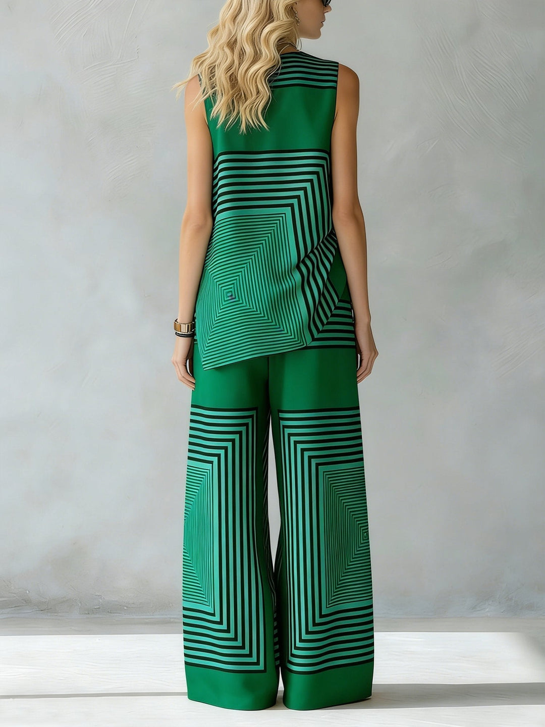 Léa | Completo Geometrico Moderno Top Senza Maniche & Pantalone Largo