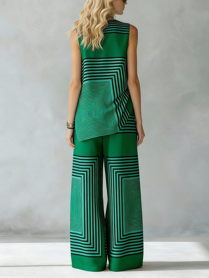 Léa | Completo Geometrico Moderno Top Senza Maniche & Pantalone Largo