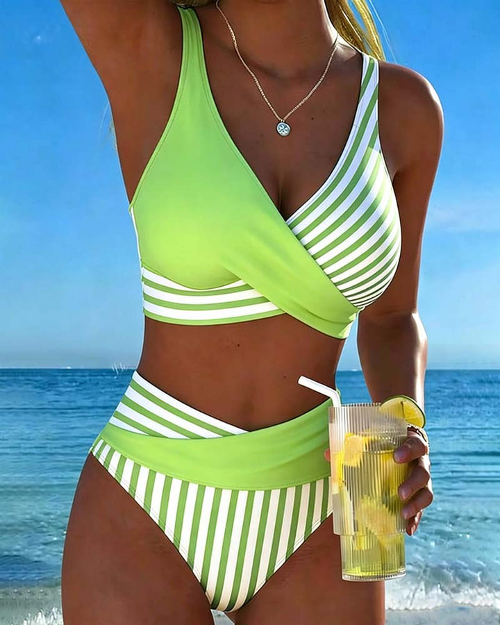 Bikini Incrociato con Stampa a Righe