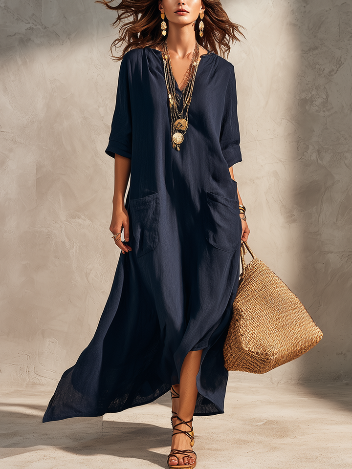 Abito Camicia Bohemien Blu Mezzanotte