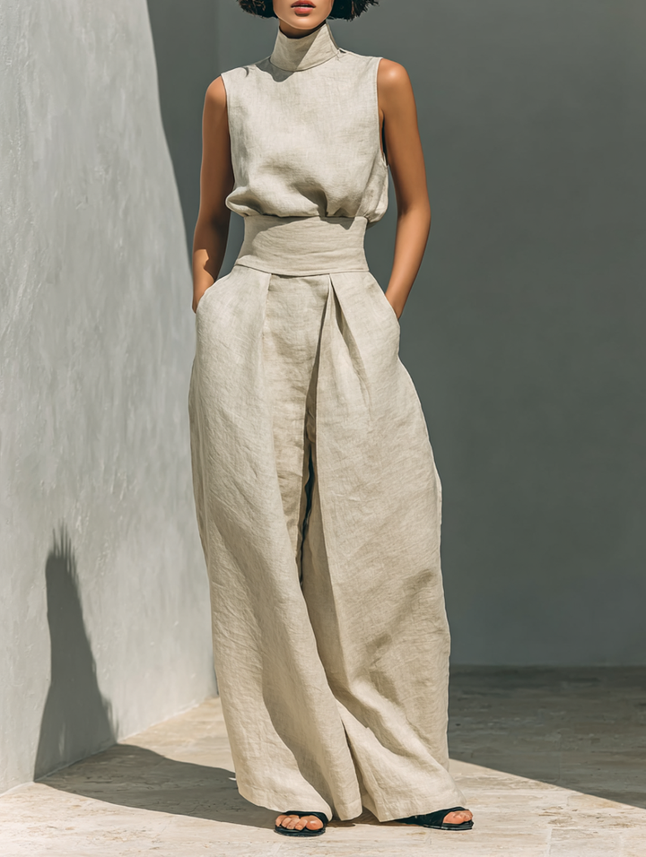 Selene | Completo Minimalista in Cotone e Lino con Pantaloni Larghi