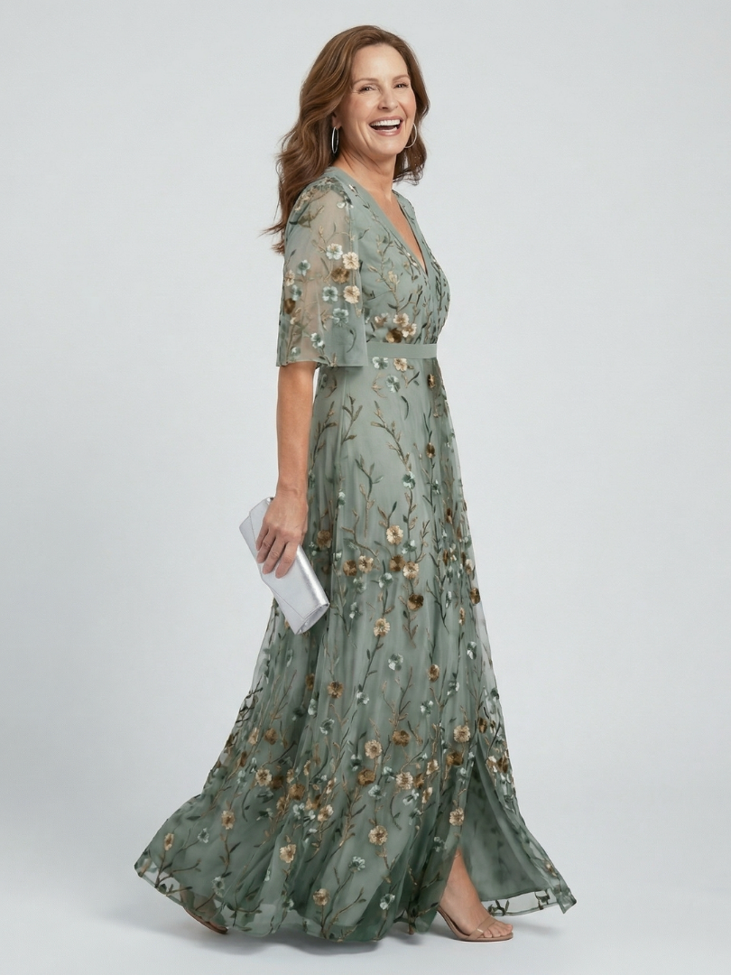 Selora | Vestito Maxi con Fiori e Collo Halter