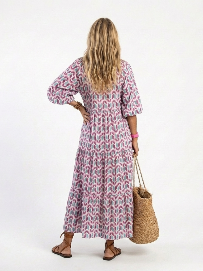 Mireya | Abito Midi a Maniche Lunghe con Stampa Geometrica