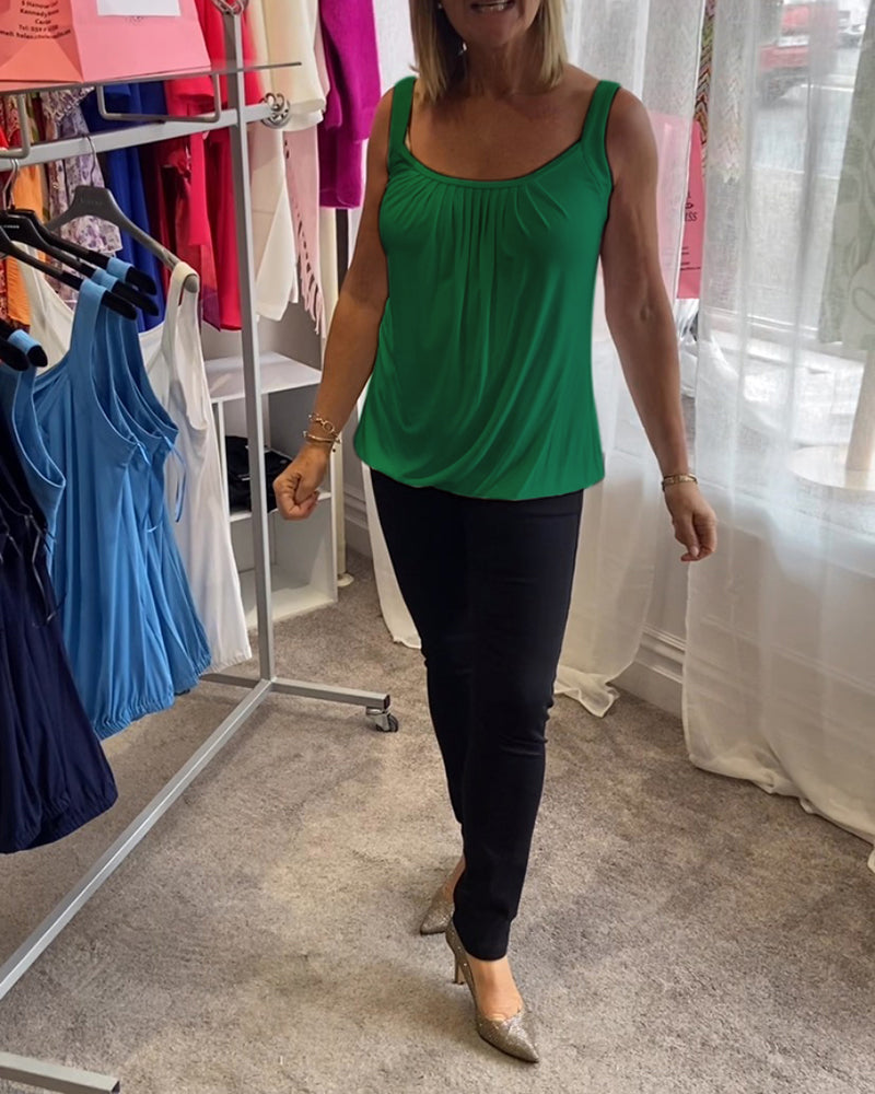 Nanda | Top casual senza maniche con pieghe e colore uniforme