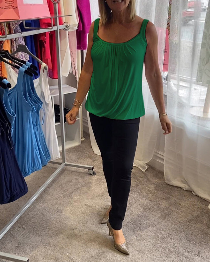 Nanda | Top casual senza maniche con pieghe e colore uniforme