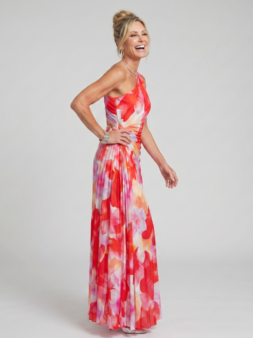 Taya | Vestito midi con un spalla e busto plissettato
