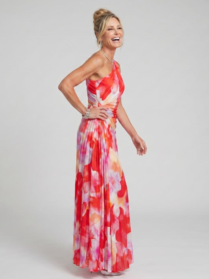 Taya | Vestito midi con un spalla e busto plissettato