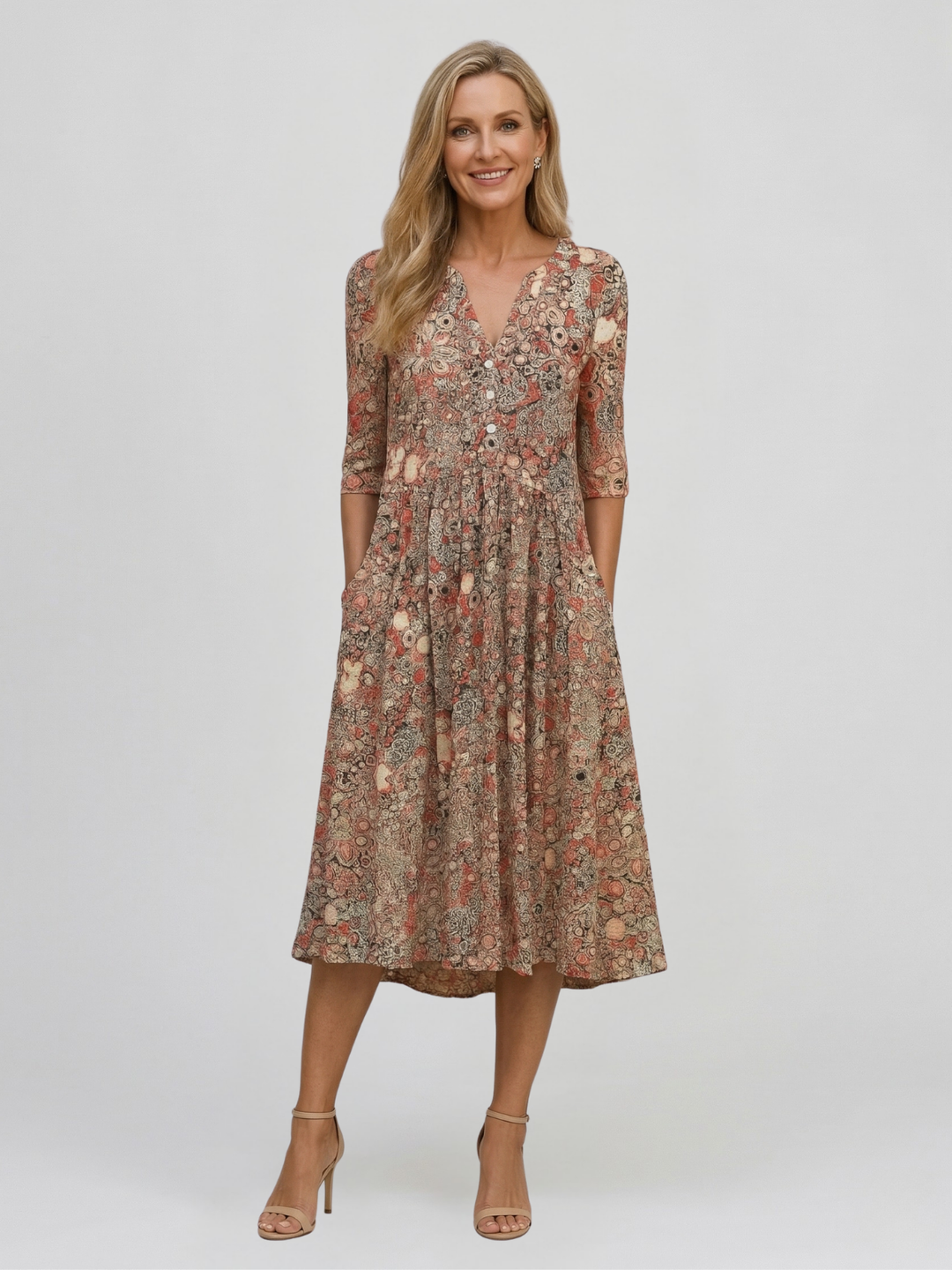 Abito Midi Elegante con Scollatura a V di Alicia Graceful