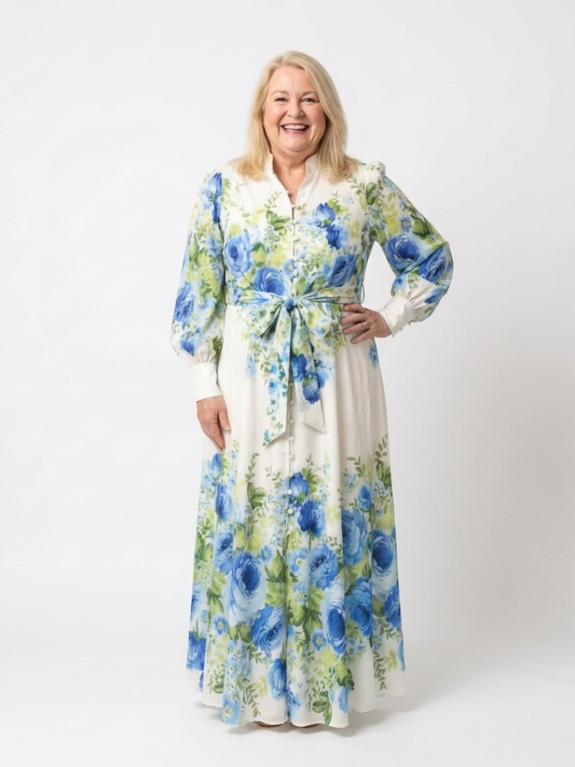 Harper | Vestito Maxi Floreale a Manica Lunga con Bottoni