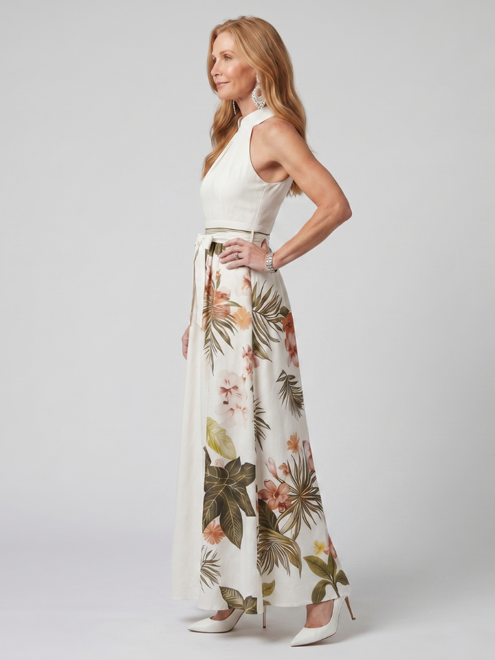 Weide | Vestito Maxi con Pannello Botanico e Collo Halter