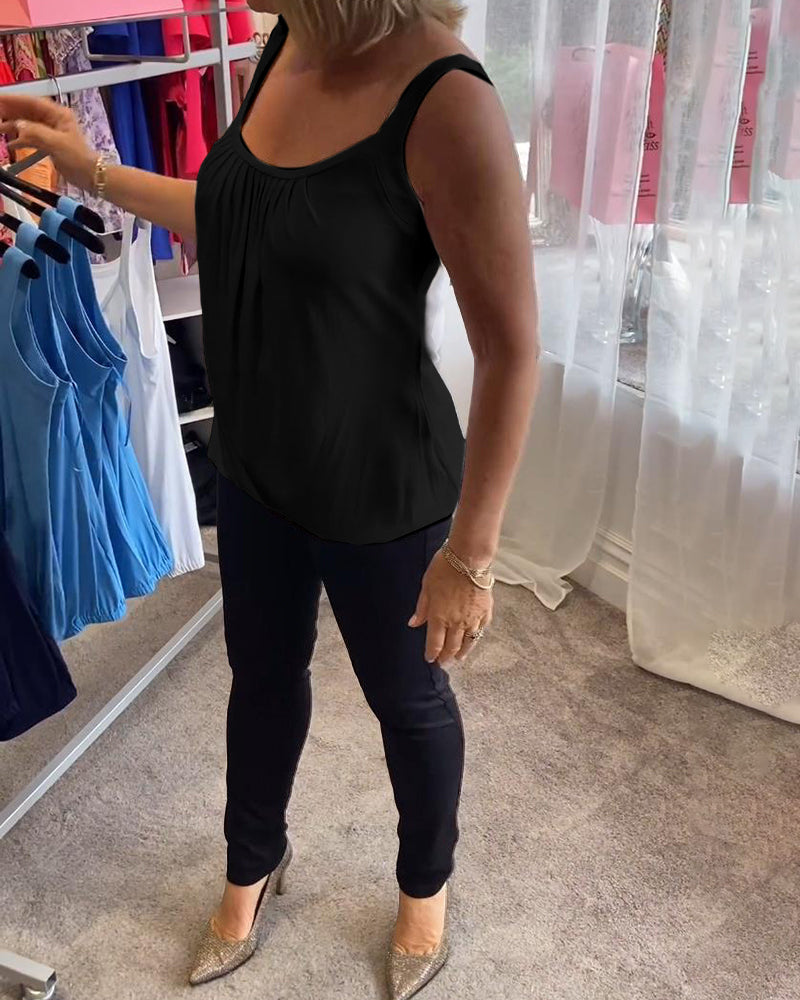 Nanda | Top casual senza maniche con pieghe e colore uniforme