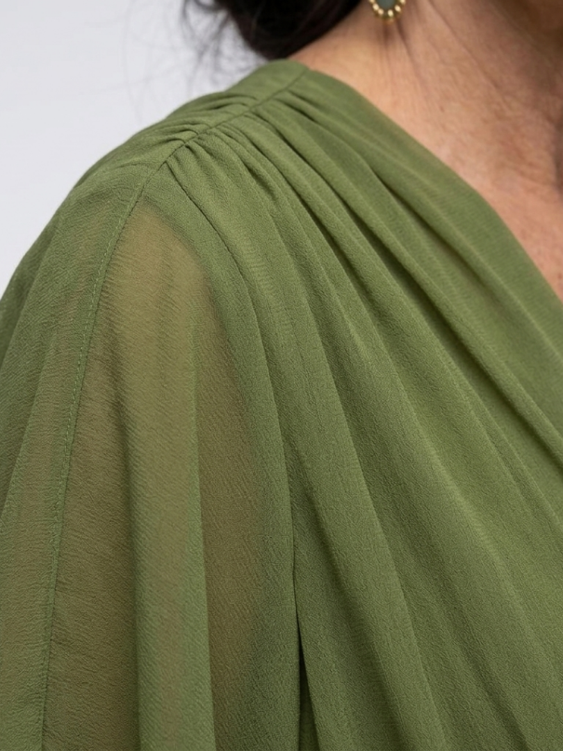 Elysia | Vestito Midi con Scollatura a V e Vita con Nastro