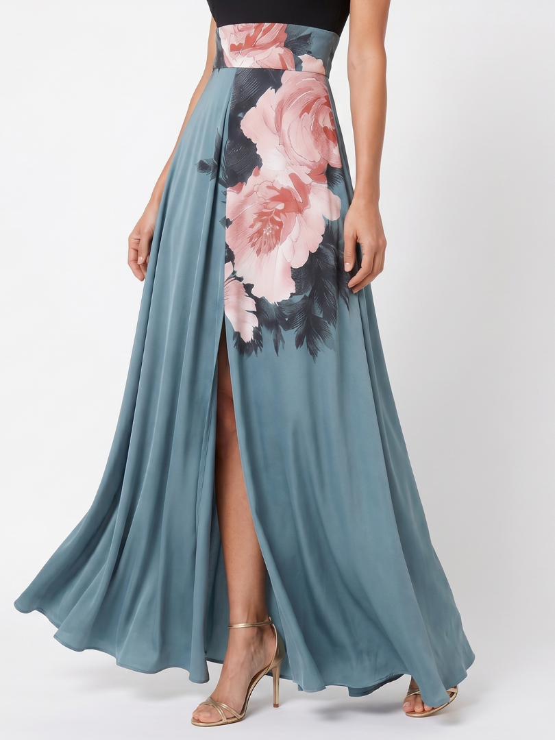 Olympas | Abito Maxi con Corpino a Halter e Gonna a Fiori