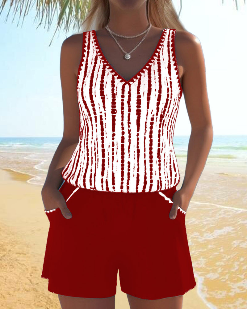 Costume da bagno casual con tasca e scollo a V