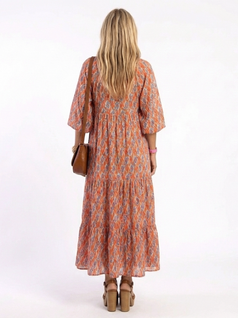 Amara | Vestito Midi con Collo a V e Stampa Geometrica