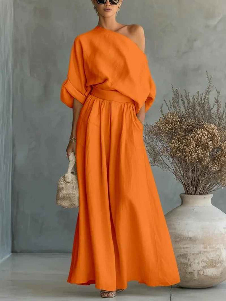 Lisa | Completo Top Morbido Off-Shoulder e Pantaloni Tapered