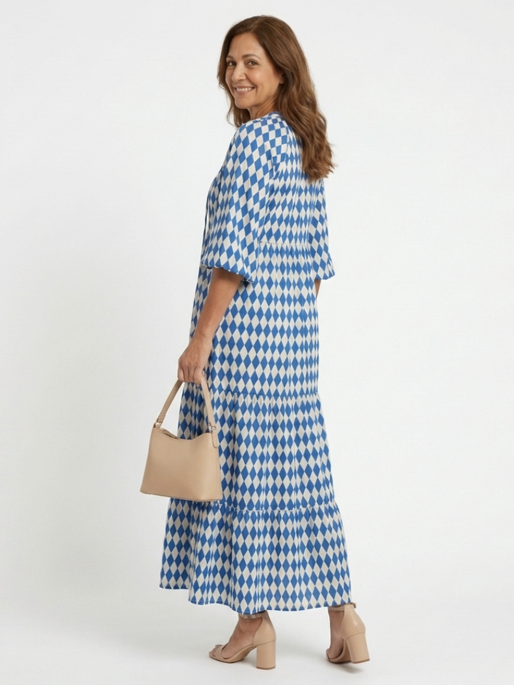 Elodie | Vestito midi a strati con stampa a diamanti