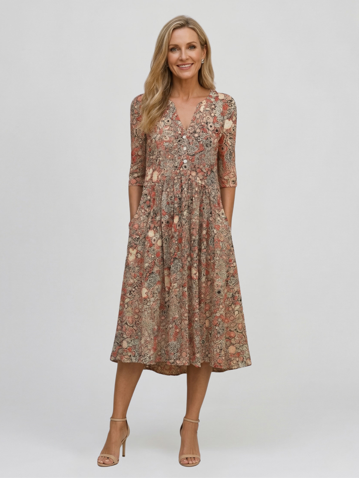 Abito Midi Elegante con Scollatura a V Alicia Graceful