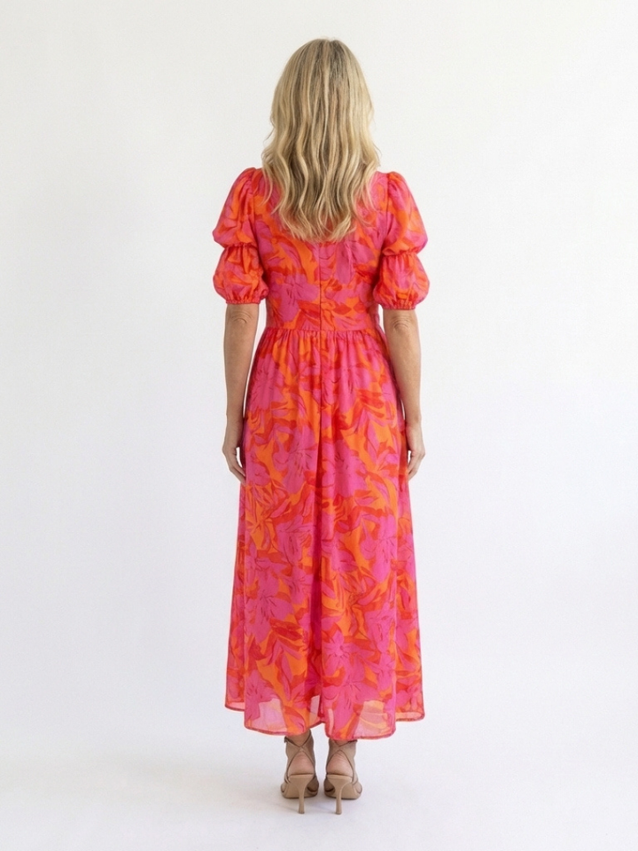 Salsa | Vestito Midi con Maniche Voluminose e Scollatura a V Floreale