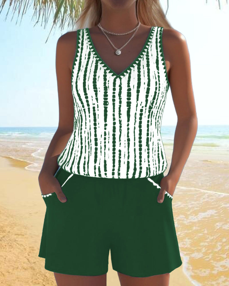 Costume da bagno casual con tasca e scollo a V