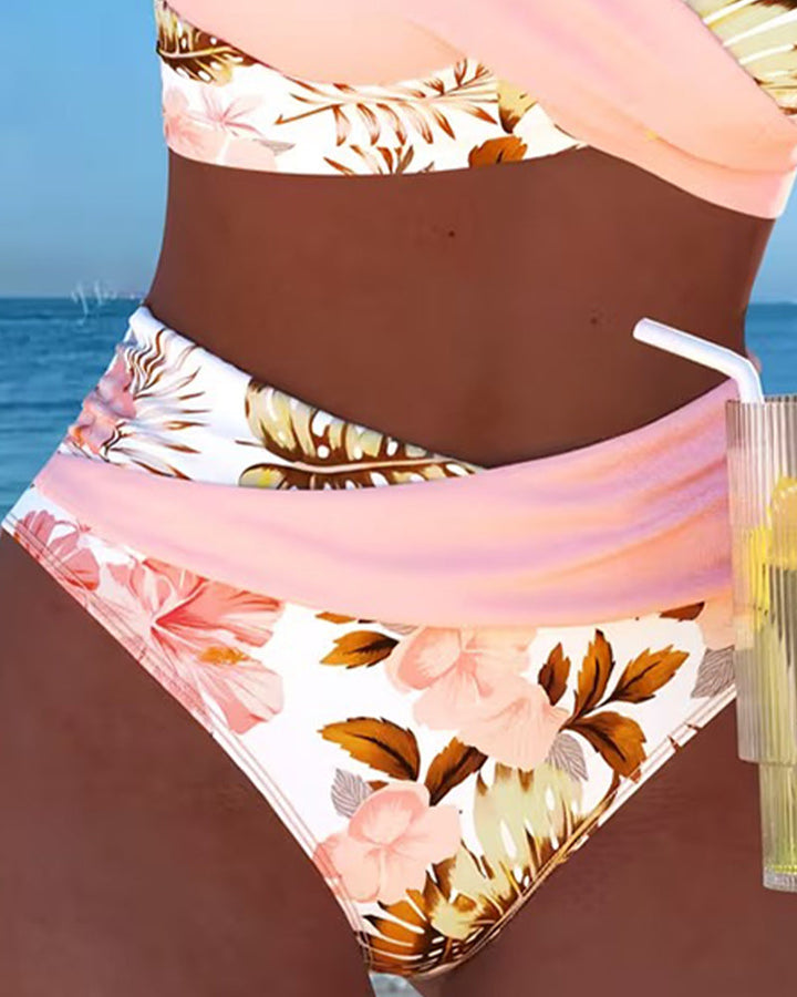 Bikini con stampa floreale a contrasto e apertura
