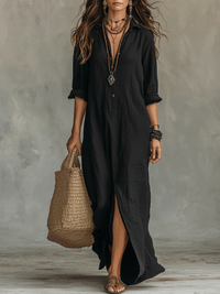 Abito Maxi Bohemien con Bottoni Neri
