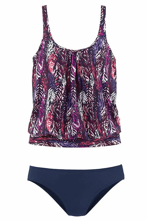 Penacho - Set Tankini con Motivo di Piume che Copre la Pancia