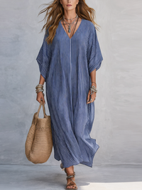 Abito Lungo Minimalista a Strisce Blu