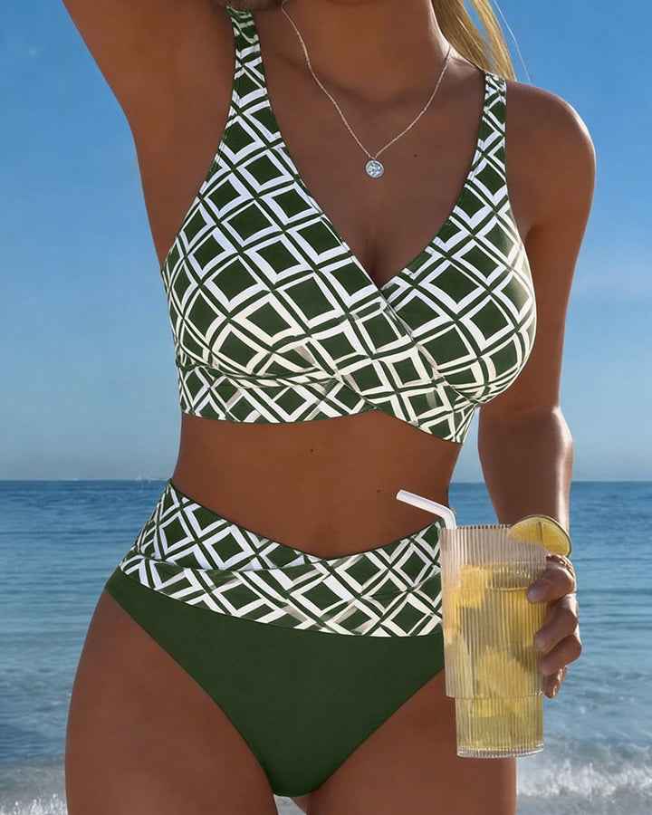 Bikini a Due Pezzi con Taglio del Reggiseno e Motivo a Diamante