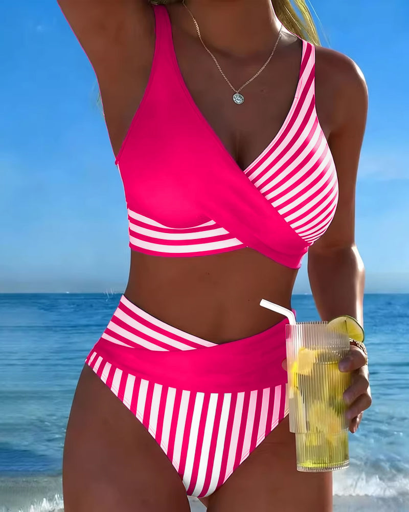 Bikini Incrociato con Stampa a Righe