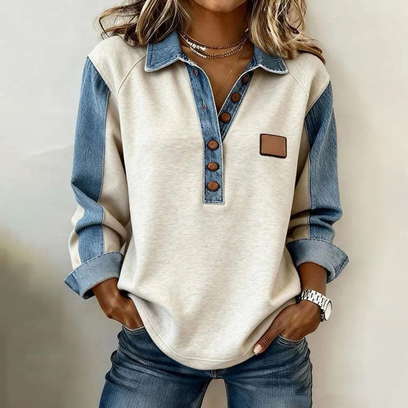 Manon™ | Felpa casual vintage con colletto a revers