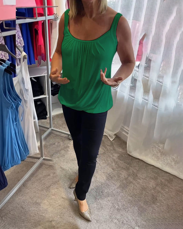 Nanda | Top casual senza maniche con pieghe e colore uniforme