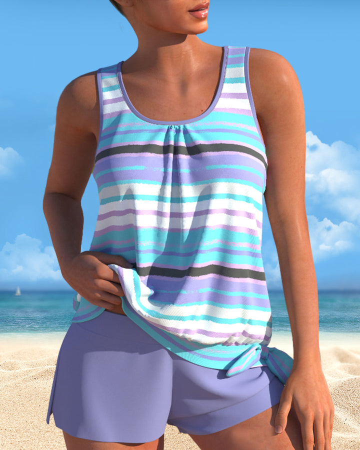 Tankini con scollatura a U e design a righe