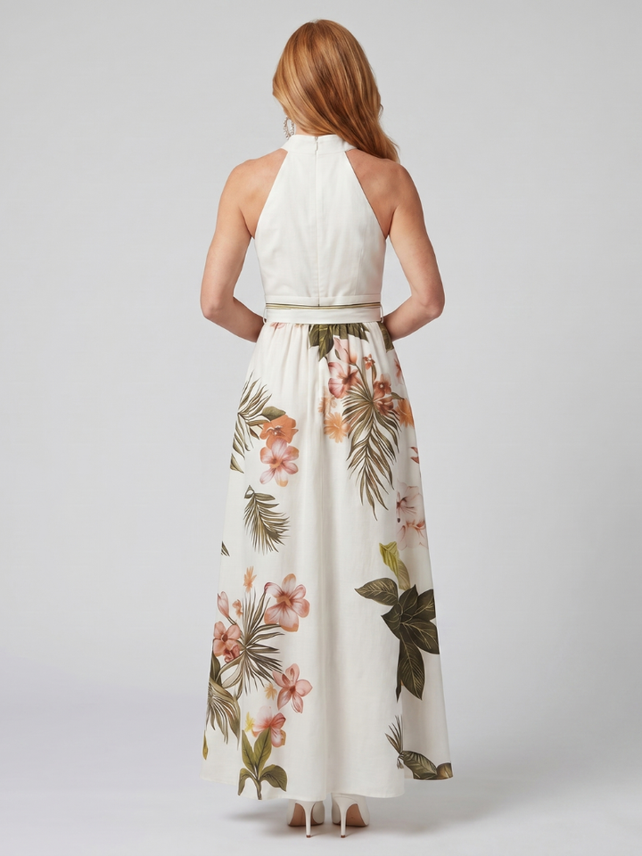 Weide | Vestito Maxi con Pannello Botanico e Collo Halter