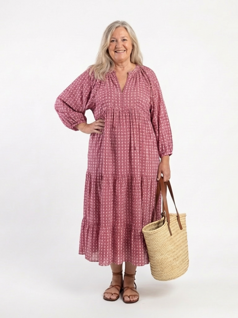 Arlette | Vestito Midi a Manica Lunga con Stampa Geometrica